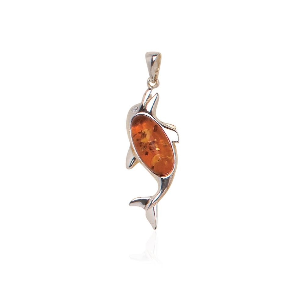 Baltic honey amber dolphin pendant